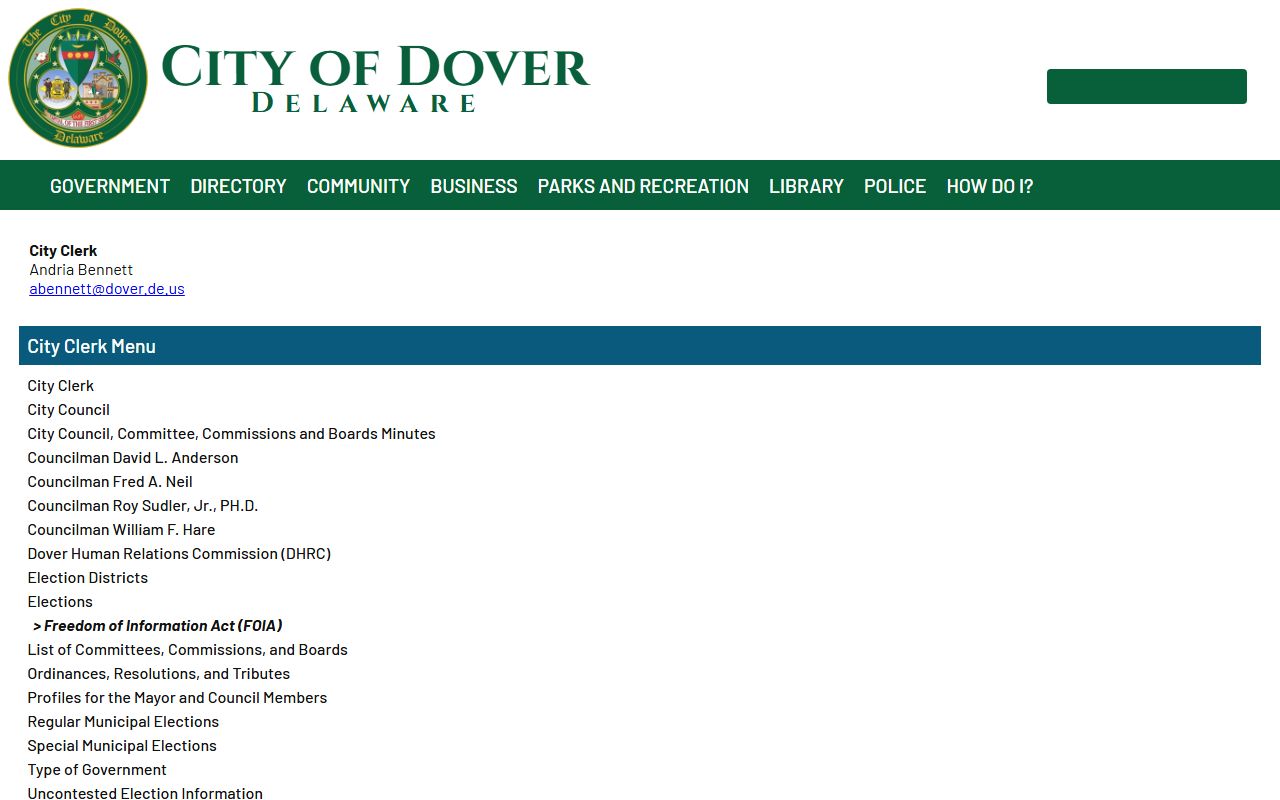 City of Dover Freedom of Information Act portal for Dover death records