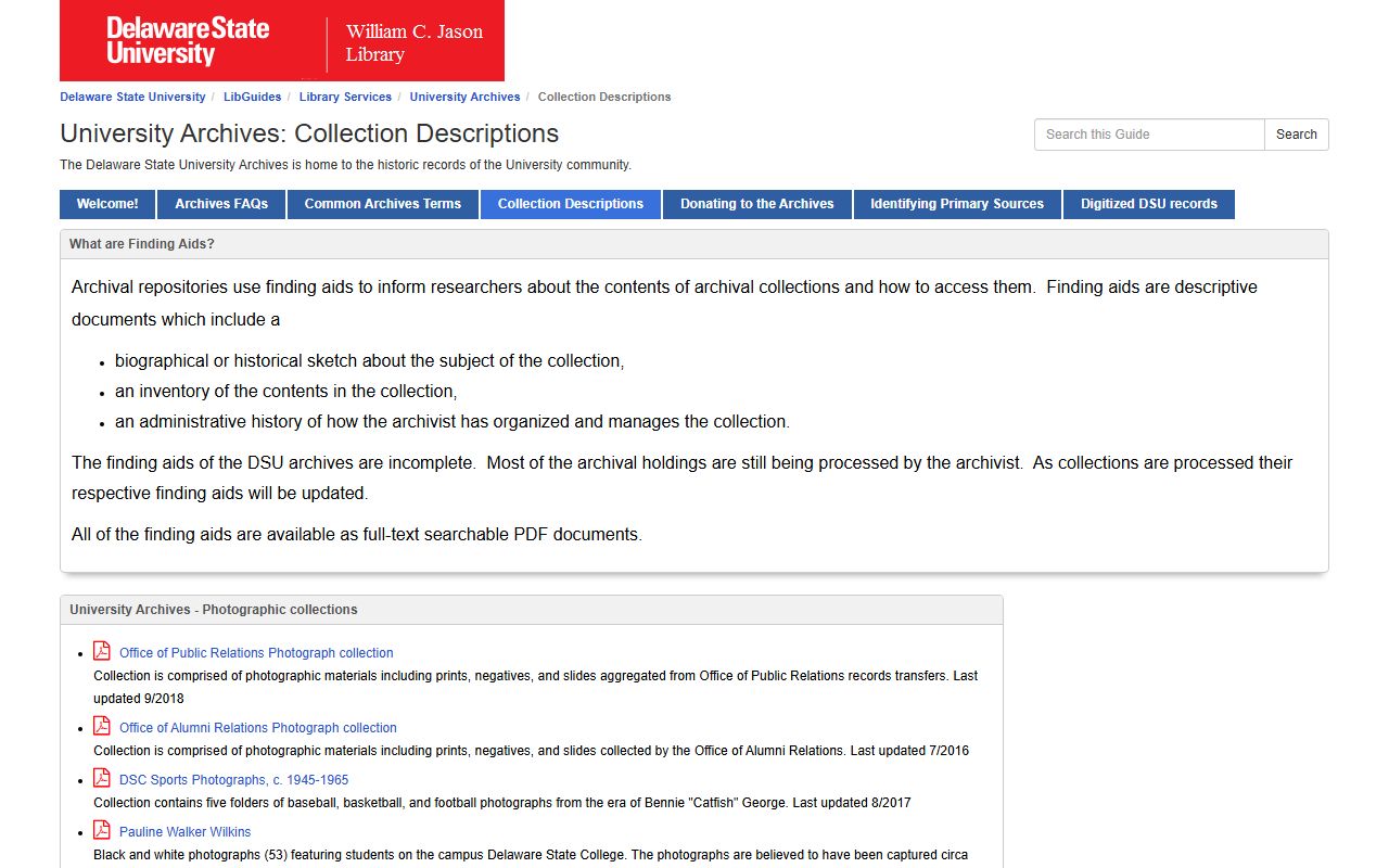 Delaware State University William C. Jason Library archives for Dover death records and obituaries