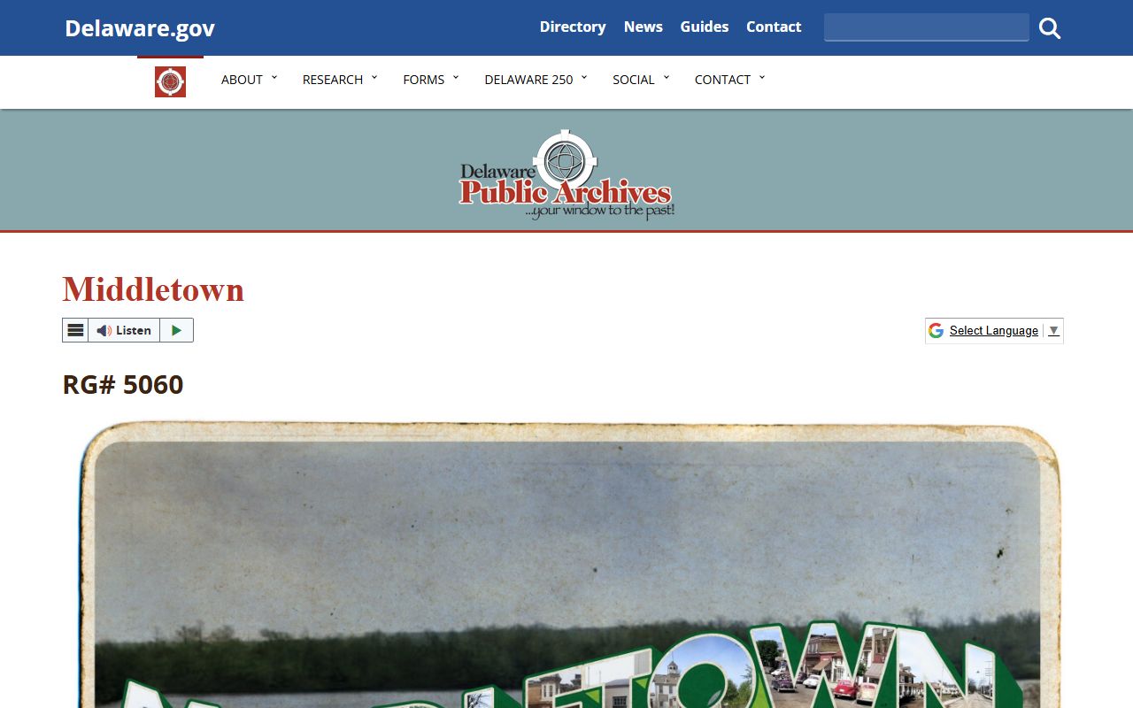 Delaware Public Archives Middletown town history and records