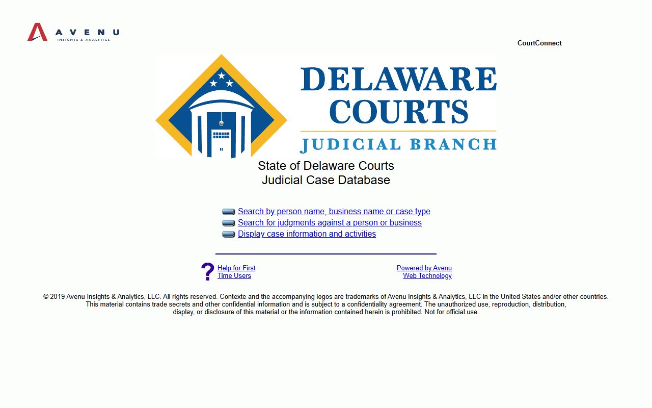 Delaware CourtConnect online court records search for New Castle County