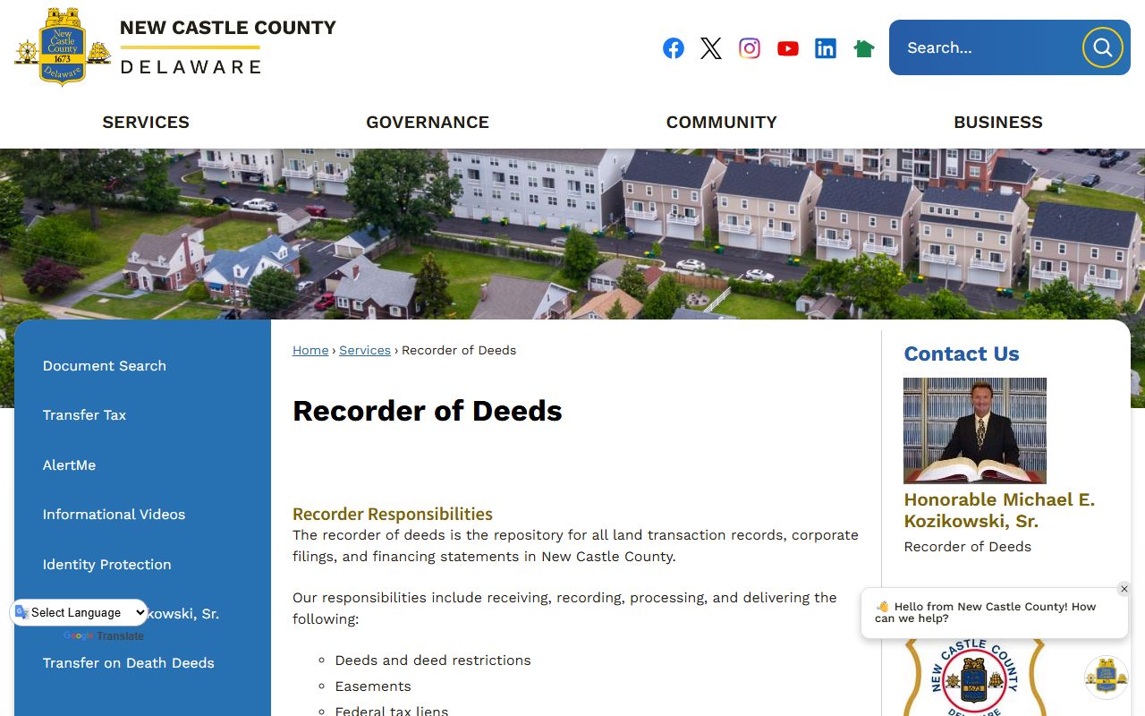 New Castle County Recorder of Deeds office for estate and property records