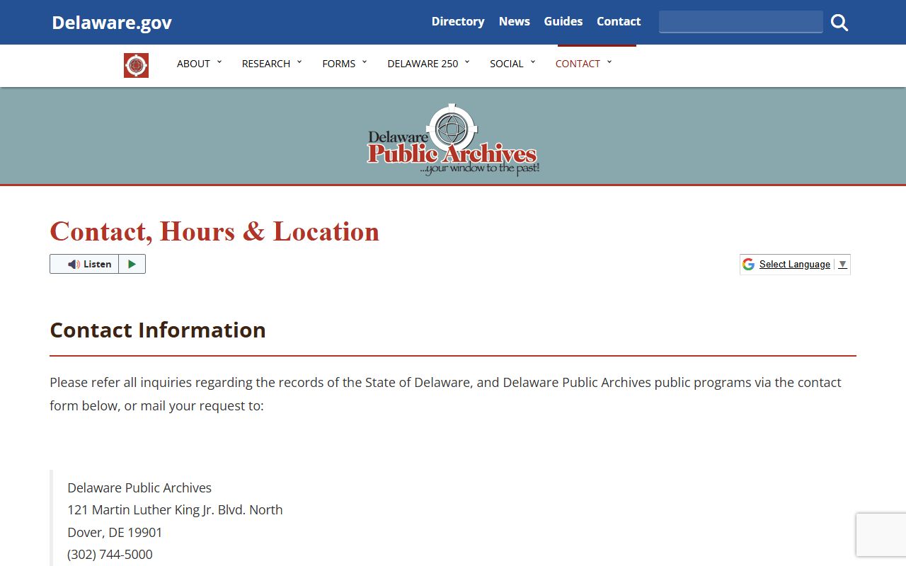 Delaware Public Archives contact hours and location for death records