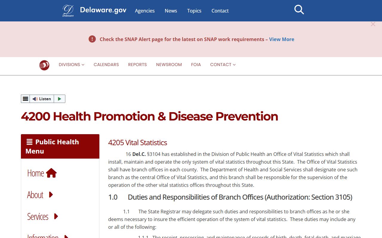 Delaware vital statistics regulations for death records